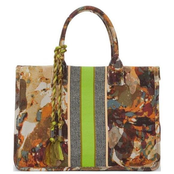 Vince Camuto Handbags - VINCE CAMUTO Orla tasseled canvas striped women's tote purse - NATURAL